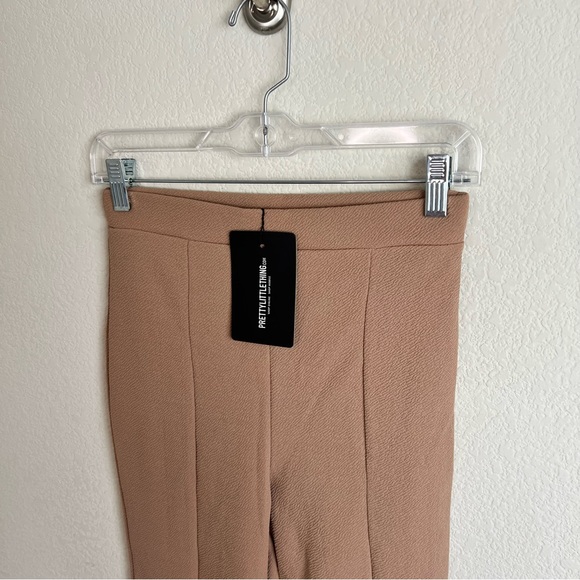 NWT PrettyLittleThing Camel Brown High Waisted Crepe Split Hem Trouser Pants - Picture 4 of 12
